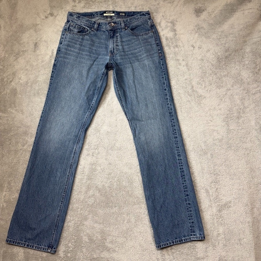 Reclaim Jeans Mens 32X36 Blue Relaxed Straight Low Rise Medium Wash Faded Denim